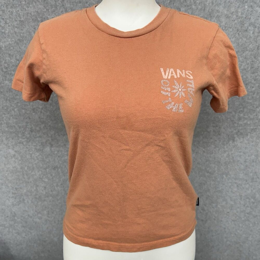 Vans Short Sleeve T Shirt Womans Size XS Orange Feeling Blessed No Stress